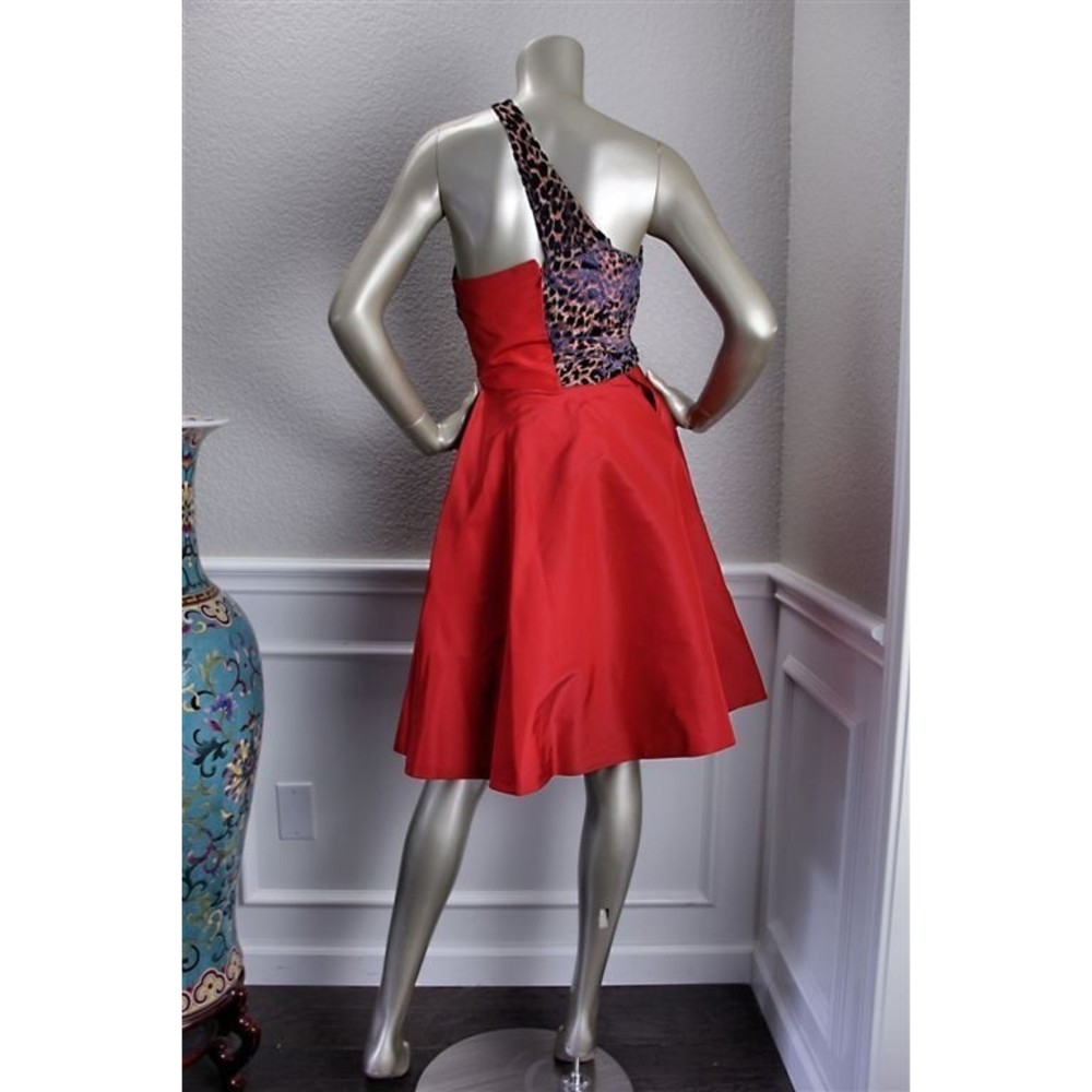 $2640 New CAROLINA HERRERA Red Silk Taffeta Leopard Cocktail Dress 8 - Picture 5 of 7